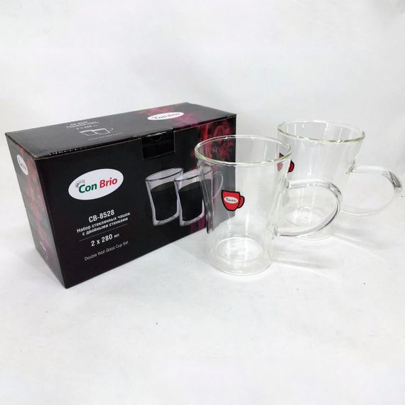 Набор чашек с двойными стенками боросиликатное стекло Con, Стеклянная чашка с двойными стенками GM-94