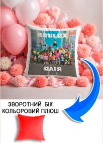 Подушка плюшева Мерч Крафт Дизайн з принтом roblox 2 імя Юлiя червоний плюш квадратна 33х33 см