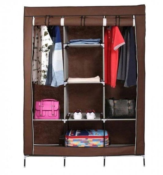 Шафа складана тканинна Storage Wardrobe 130х45х175 см коричнева на 3 секції