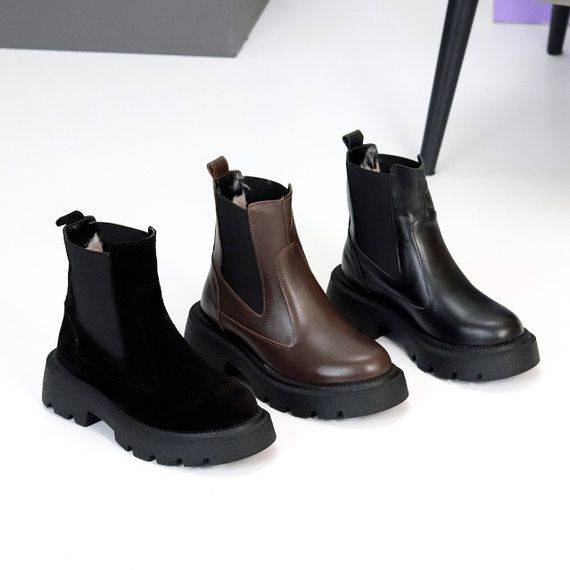 Зручні шкіряні шоколадні зимові черевики челсі з еластичною вставкою | Зображення 9