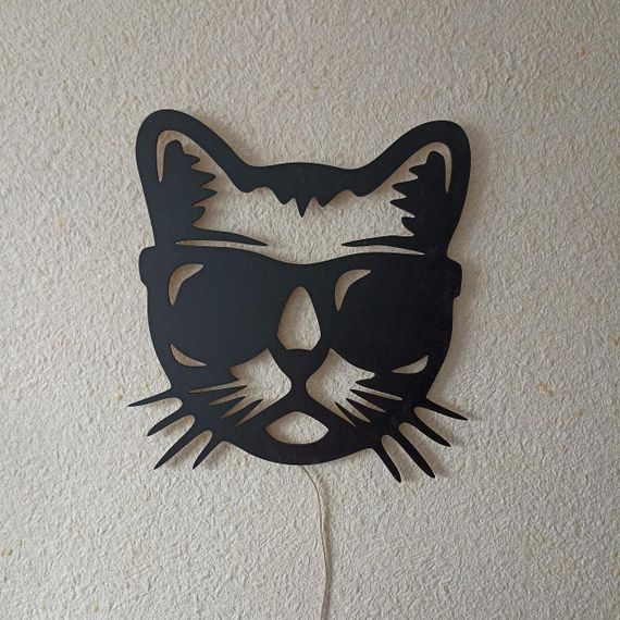 Панно декоративная картина на стену Кот в очках LED 16 цветов пульт 400х400 acr-p000097 | Зображення 1