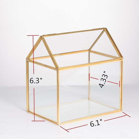 Скляний флораріум NCYP у формі будиночка з кришкою, золота рамка, 15.5×11×16 см, для сукулентів, мосаріум | Зображення 6