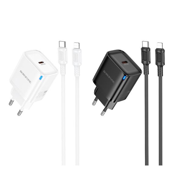 Мережевий зарядний пристрій Borofone BA84A 1 USB-C PD/QC 30 W + Type-C to Lightning