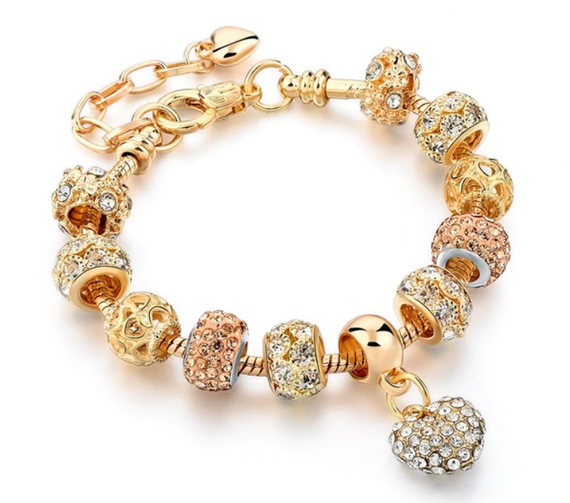 Жіночий браслет Primo Heart з шармами - Gold Pink