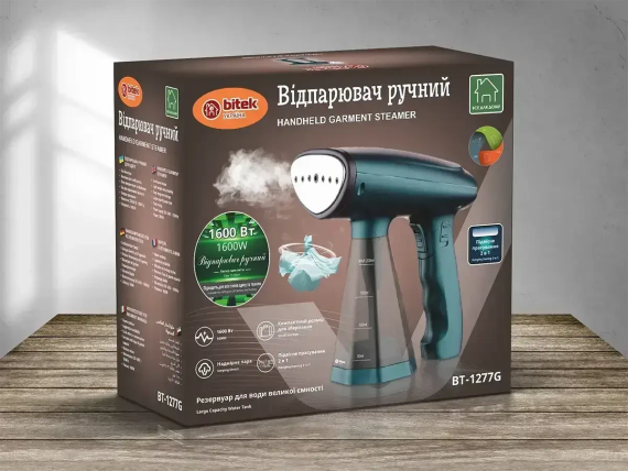Ручной отпариватель для одежды Bitek BT-1277G 200 мл 1600Вт Парогенератор для глажки одежды Зеленый | Зображення 3