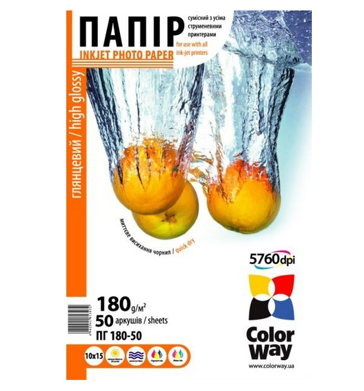 Папір 10*15см глянцевий 180г/м 50 шт ColorWay PG1800504R