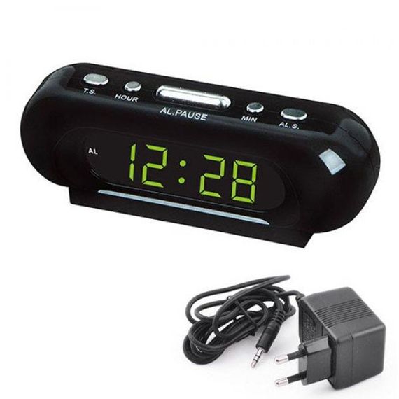 Часы VST-716-2 настольные 220В будильник Черный корпус Светло JT-805 зеленые цифры | Зображення 1