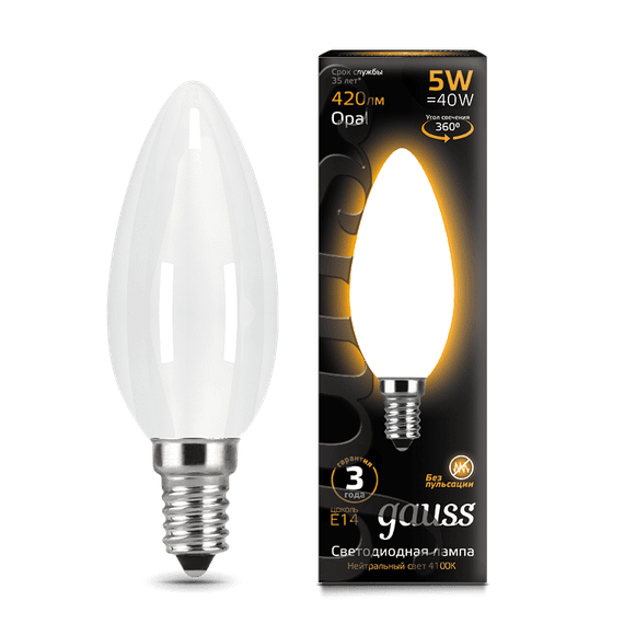 Лампа Gauss LED Filament Candle OPAL E14 5W 3000К