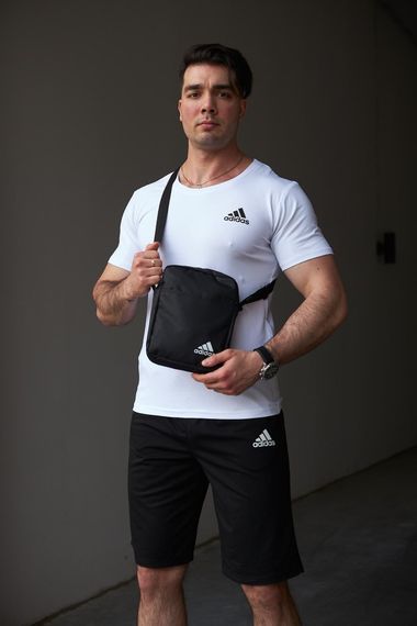 Комплект чоловічий Adidas: футболка біла + шорти чорні + барсетка чорна (8684996468) | Зображення 1