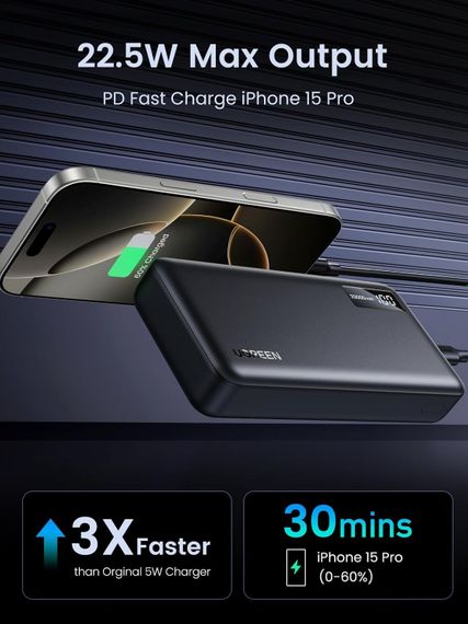 УМБ Ugreen 20000mAh 22,5W PD 2хUSB-A +2xUSB-C Black (PB312) | Зображення 2