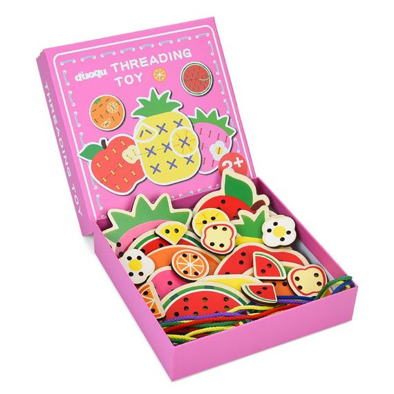 Детская деревянная игрушка-шнуровка "Фрукты" MD 1985(Pink)