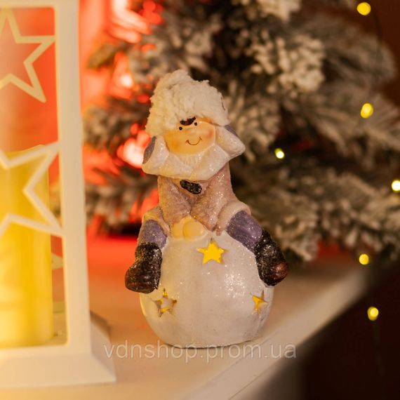 Новорічна фігурка з підсвіткою Дівчинка на сніговій кулі з фарфору 8×7×16 (см) новорічний декор для дому, квартири на подарунок