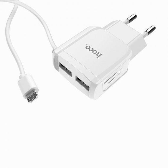 Мережевий зарядний пристрій Hoco 2хUSB із вбудованим кабелем micro White (C59A) | Зображення 1