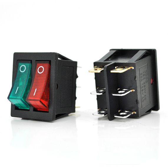 Переключатель ON-ON KCD3-212N, 250VAC / 15A, 6 контактов, Red/Green, Q50 ( 245*170*41 ) 0,75 кг