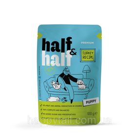 Влажный корм Half&Half Turkey для щенков кусочки индейки в соусе полнорационный пауч 100 г
