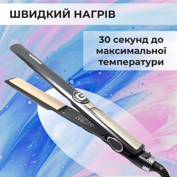 Утюжок для волос Gemei GM-416 с турмалиновым покрытием черный | Зображення 2