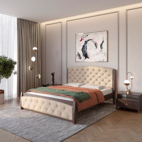 Полуторне дерев'яне ліжко Mebigrand Мехіко Горіх темний/Аляска 23 (Бежевий) 120х190 см (MBG-11990)