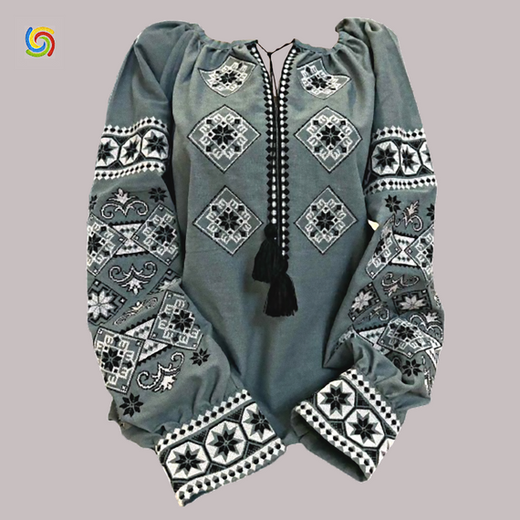 Рубашка Украинская вышиванка  32319 цвет оливковый размер L/XL