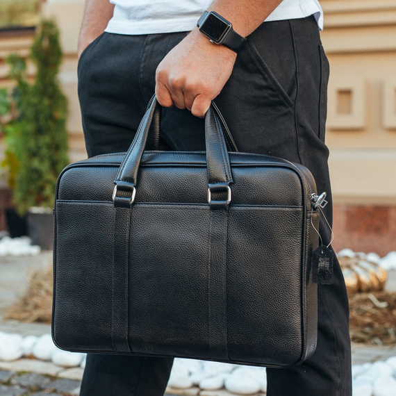 Шкіряна чоловіча сумка для документів та ноутбука чорна SL-21511 | Зображення 7
