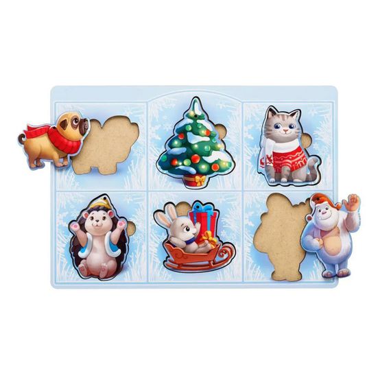 Развивающий пазл-вкладыш  "Новогодний -2" (ПСФ014) PSF014, 6 картинок