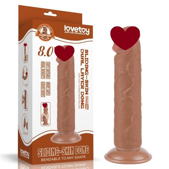 Фалоімітатор 8'' SLIDING SKIN DUAL LAYER DONG BROWN Sex Aura