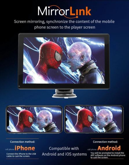 Портативный автомобильный MP5-плеер с 9-дюймовым сенсорным экраном, поддержкой Apple CarPlay и Android Auto | Зображення 6