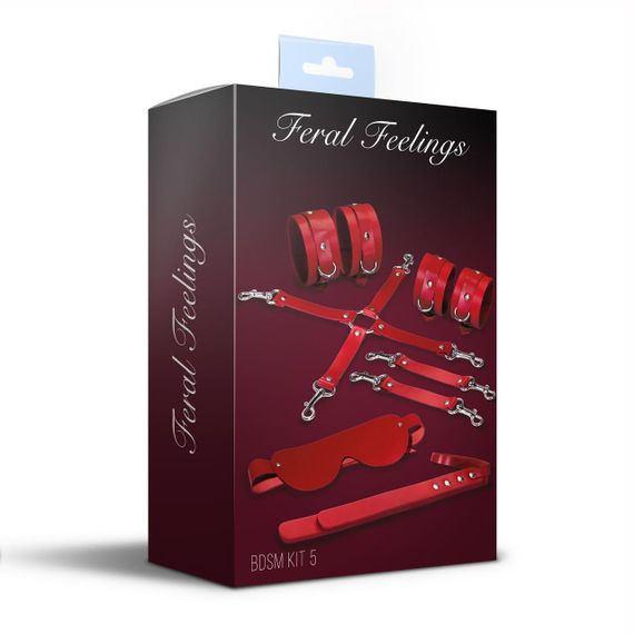 Набір Feral Feelings BDSM Kit 5 Red, наручники, поножі, хрестовина, маска, падл | Зображення 1