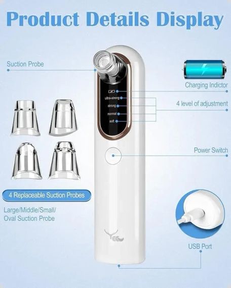 Очисник пор вакуумний Blackhead Remover Y002 Апарат для видалення чорних цяток із 4 режимами та 4 насадками | Зображення 5