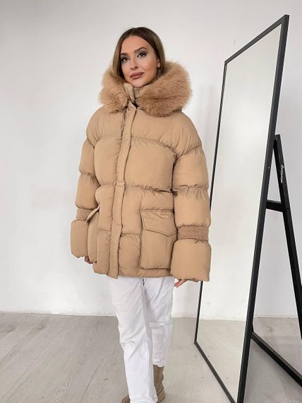 Пуховик с опушкой Cresh Puffer, карамель | Зображення 4