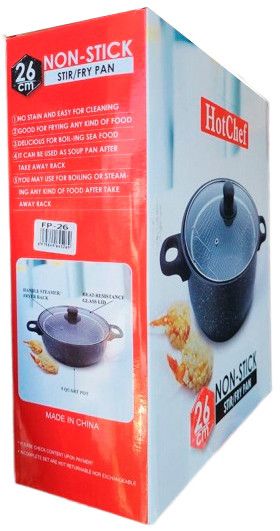 Кастрюля фритюрница с антипригарным покрытием HotChef со стеклянной крышкой 26 см Черная | Зображення 2