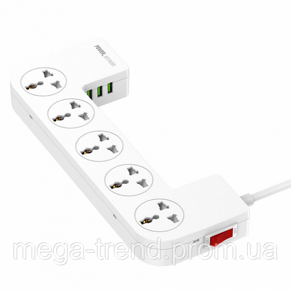 Подовжувач мережевий 2 метри Ldnio Management Power Strip Box  ⁇ 2500W, 3USB, 5 Sockets, 3.1 A ⁇  мережевий фільтр | Зображення 5