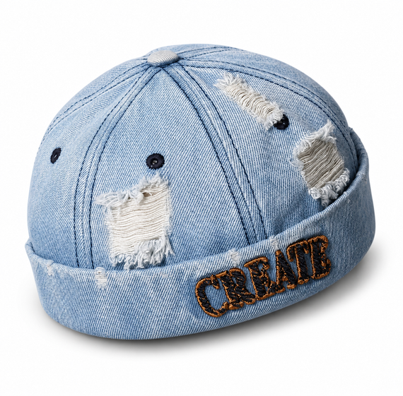 Джинсова безкозирка Docker Cap у стилі vintage з регульованим ремінцем, унісекс, 55–60 см