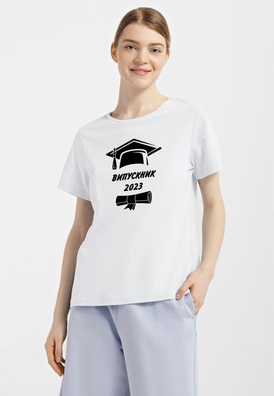 Футболка жіноча біла з принтом "Випускник", 2XL