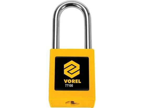 Замок навісний VOREL з дугою Ø= 6 мм, h= 38 мм, 2 ключі, корпус покритий нейлоном- 40х 20х 45 мм VR-77100