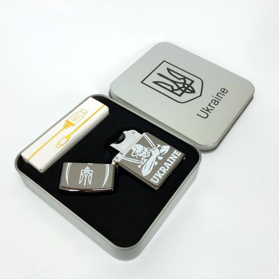 Дугова електроімпульсна запальничка USB Україна (металева коробка) HL-449. Колір: чорний | Зображення 1