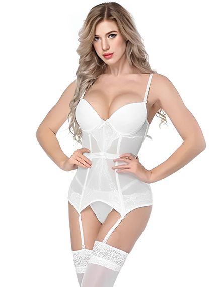 Білий еротичний корсет з підв'язками We Love XXXL