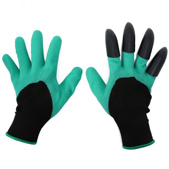 Прорезиненные перчатки с когтями Garden Genie Gloves для работы с землей с пластиковыми наконечниками Зелёный | Зображення 3