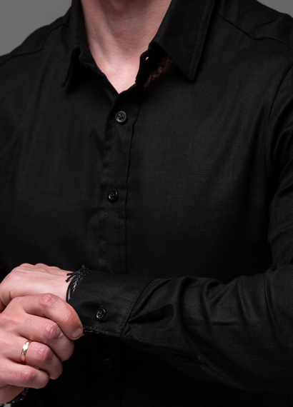 Мужская льняная рубашка с длинным рукавом на пуговицах цвет черный, размер XL  RA2389 | Зображення 1