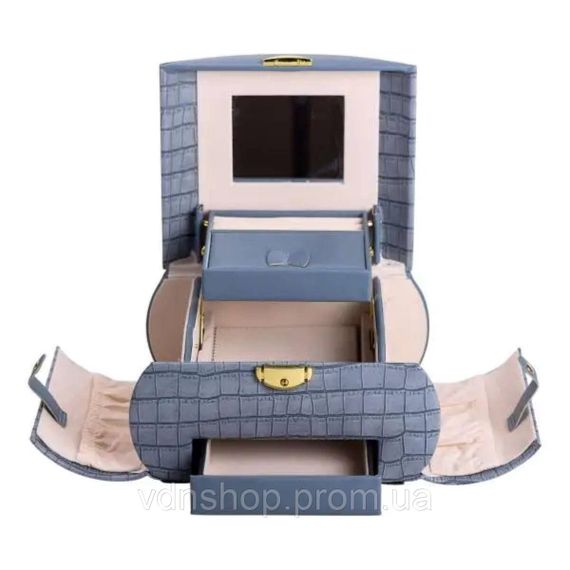 Скринька для прикрас з еко шкіри 3 яруси із замком органайзер для ювелірних виробів HP-5-21BL | Зображення 6