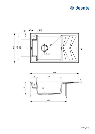 Мийка кухонна Deante Magnetic, граніт, прямокут., з крилом, 820х500х219мм, чаша - 1, накладна, алебастр (ZRM_A113) | Зображення 1