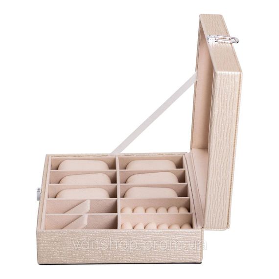 Скринька для прикрас з еко шкіри 25.5×20×7.5 см органайзер для ювелірних виробів HP-5-6GOLD | Зображення 3