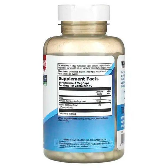 Микроэлемент Магний KAL Magnesium Glycinate 350 mg 160 Veg Caps | Зображення 1