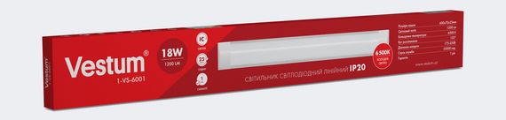 Світлодіодний лінійний світильник Vestum 0,6м 18W 6500K 220V IP20 1-VS-6001 | Зображення 1