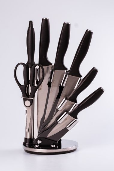 Набор кухонных ножей 7 предметов на подставке черный | Зображення 3