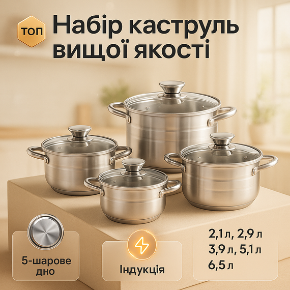 Набір каструль з комплектом кришок UNIQUE, Набір антипригарних каструль з кришкою SA-37