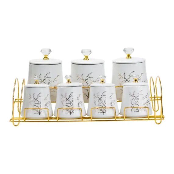 Набор для специй 4 шт по 250 мл и 3 шт по 550 мл на металической подставке HP1216