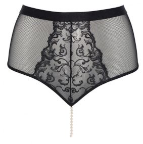 Трусики з високою талією, розрізом та перловою ниткою Bracli Vienna High Waist Brief Чорні, Чорний, S, S, Маленький розмір