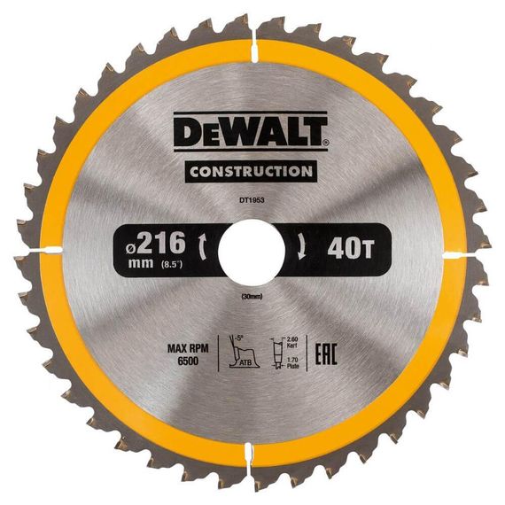 Диск пильний СONSTRUCTION 216*30мм DeWALT DT1953