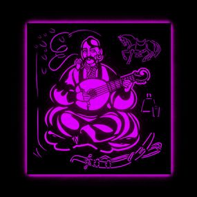 Панно декоративне картина на стіну козак Мамай LED підсвітка 16 кольорів телефон 500х530 acr-p000271