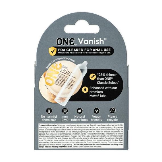 Презервативи ONE Vanish Hyperthin, 3 шт, ультратонкі, зі змазкою, картонне паковання Sex Aura | Зображення 1
